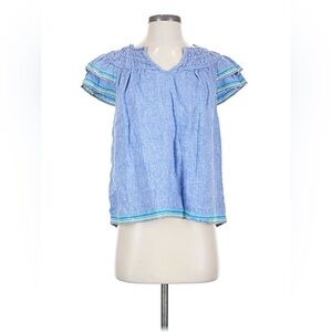 Vineyard Vines Cottagecore 100%Linen Boho Women Blue Short Sleeve Blouse XL